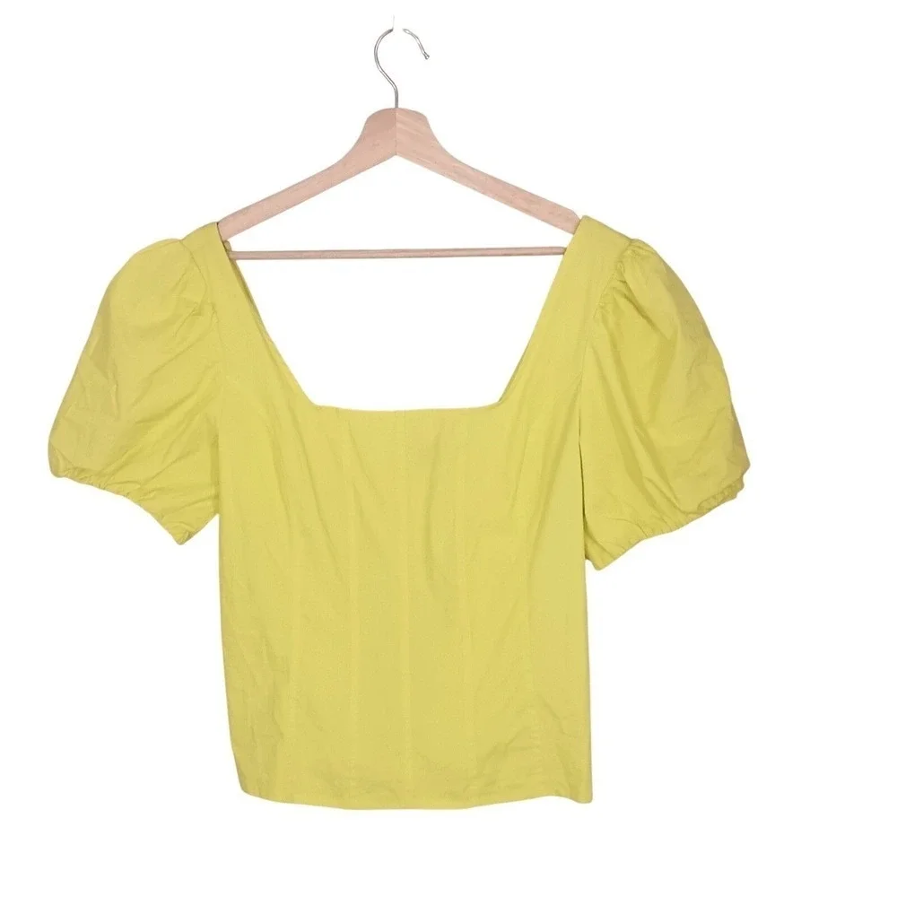 J.Crew Yellow Square Neck Puff Sleeve Top 12 Cotton Corset Milkmaid Blouse